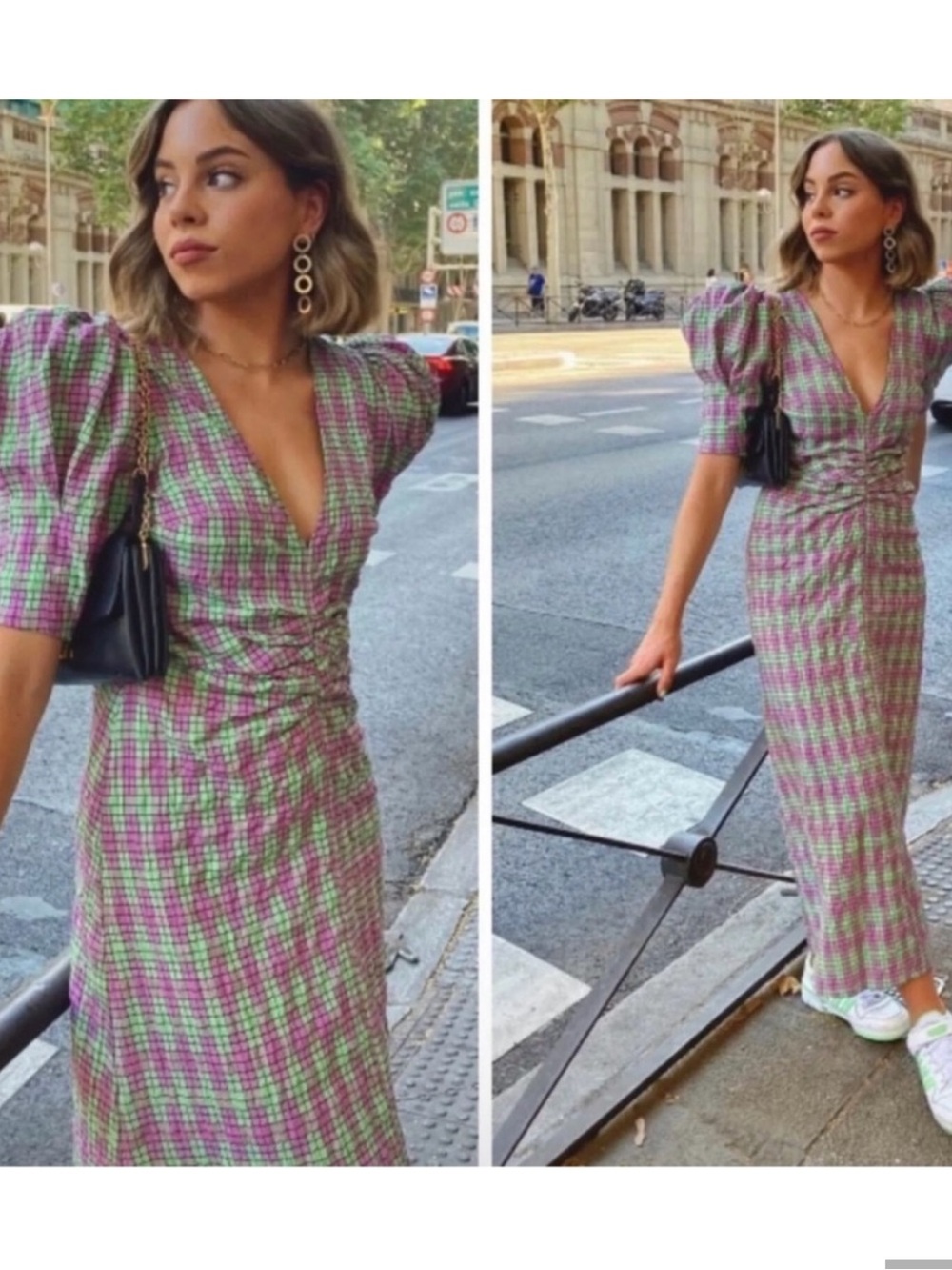 Zara Pink and Green Midi Dress